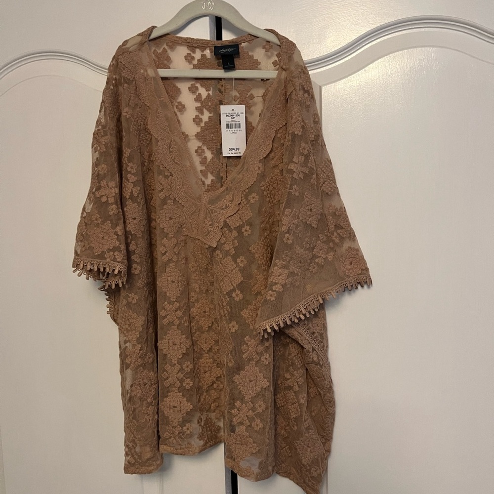 Blush pink lace Kimono Top Large
